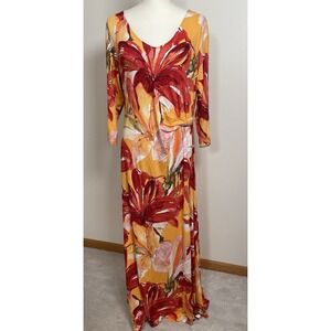 Soft Surroundings Elia Dress Apricot Tropical Maxi Size Large NWT